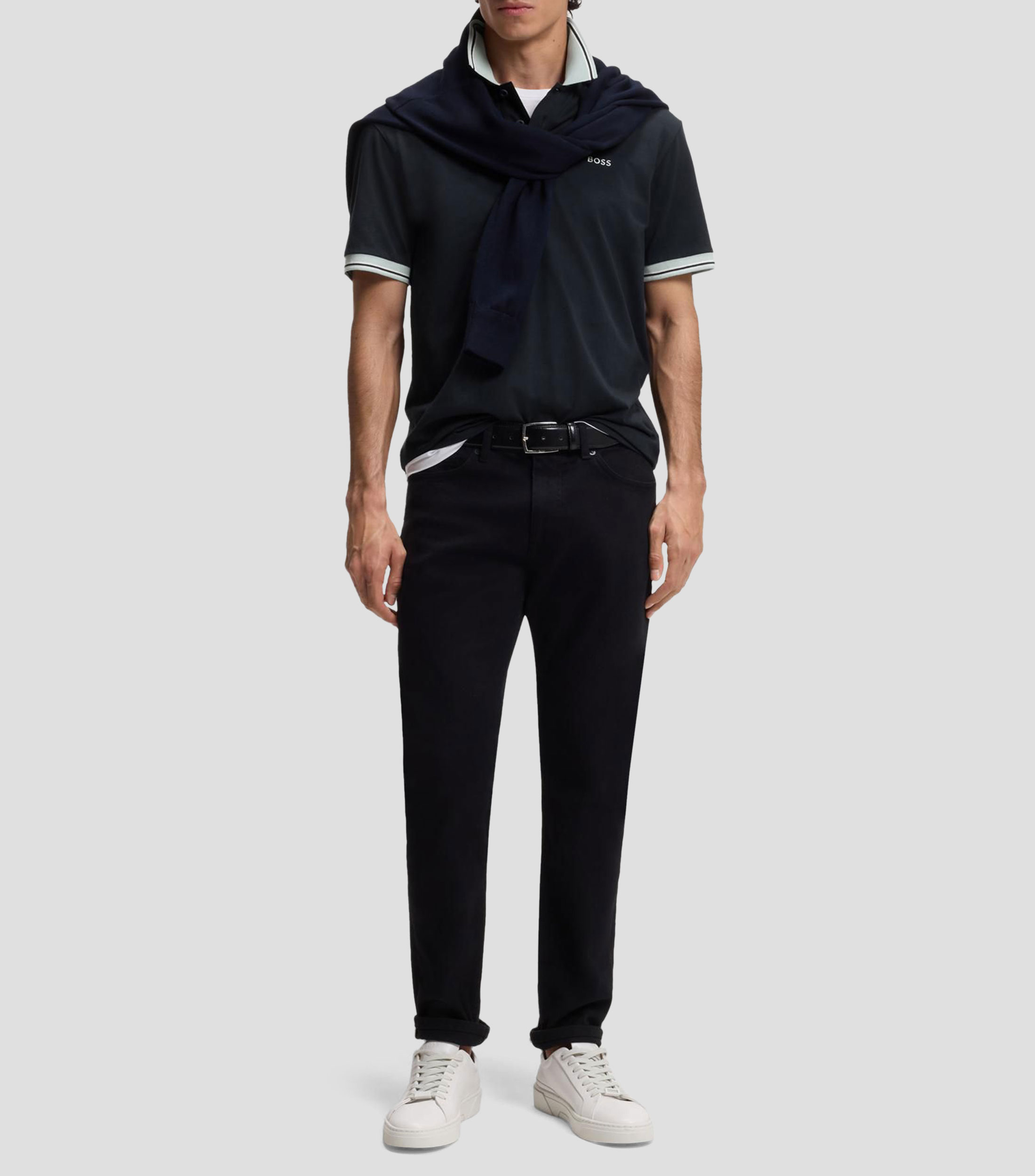 Polo en punto de algodón con detalles de raya Hombre